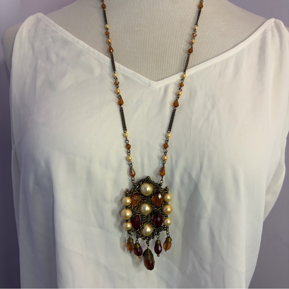 Vintage Faux Pearl and Bead Statement Necklace